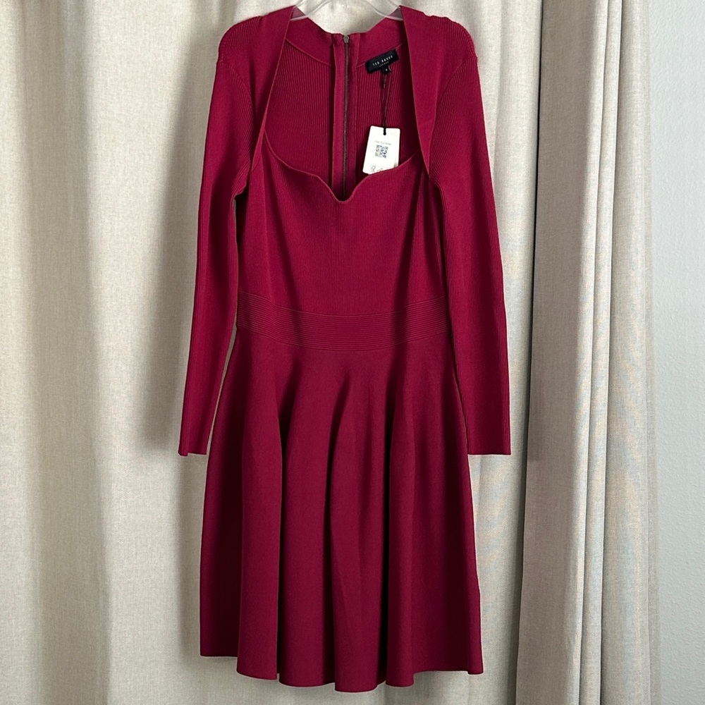 Ted Baker Viennia Long Sleeve Knitted Sweetheart Skater Dress